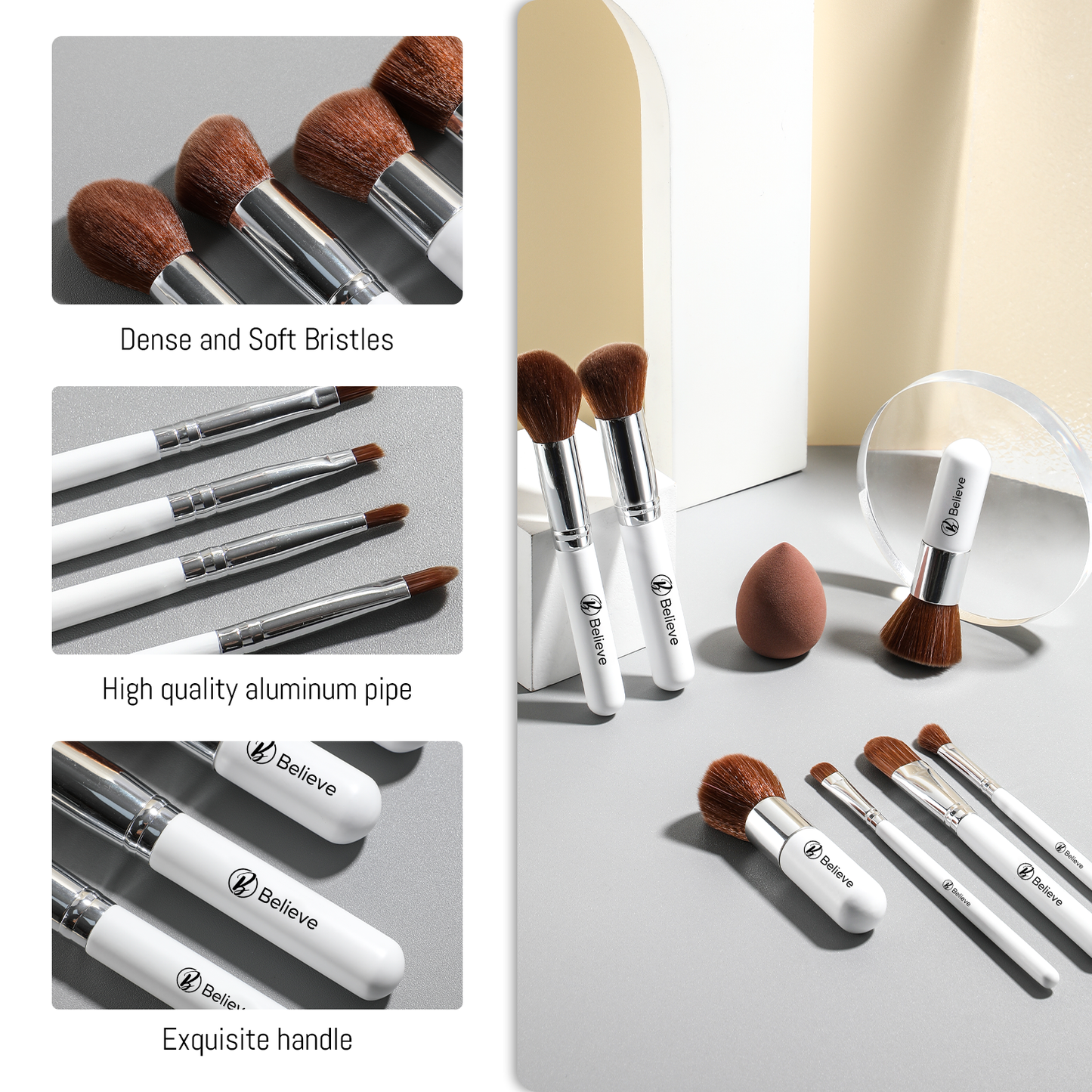 11 Piece White Bamboo Brush Set With Beauty Egg
