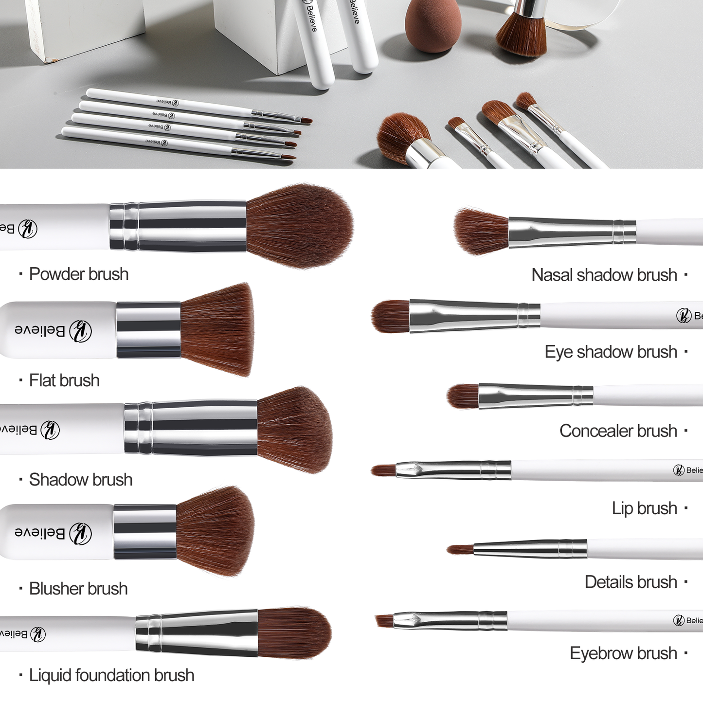 11 Piece White Bamboo Brush Set With Beauty Egg