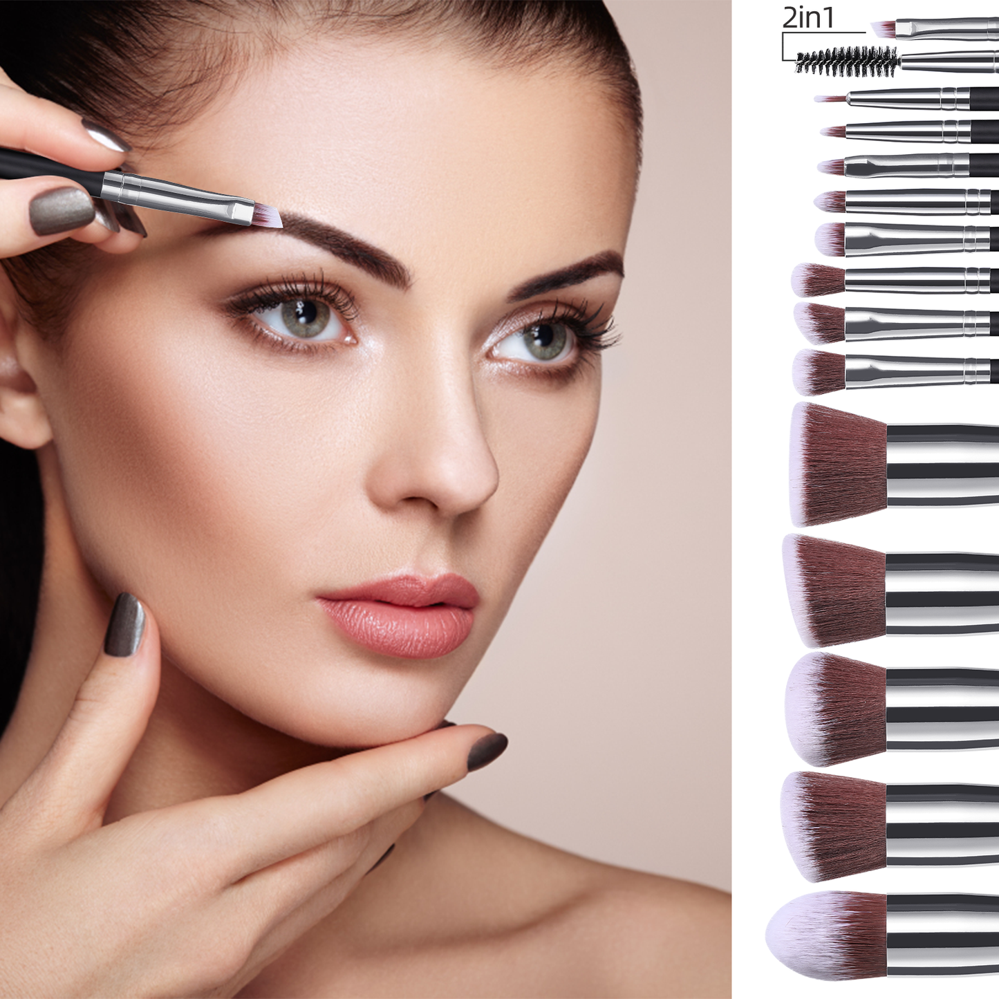 14 Piece Kabuki Black-Silver Brush Set