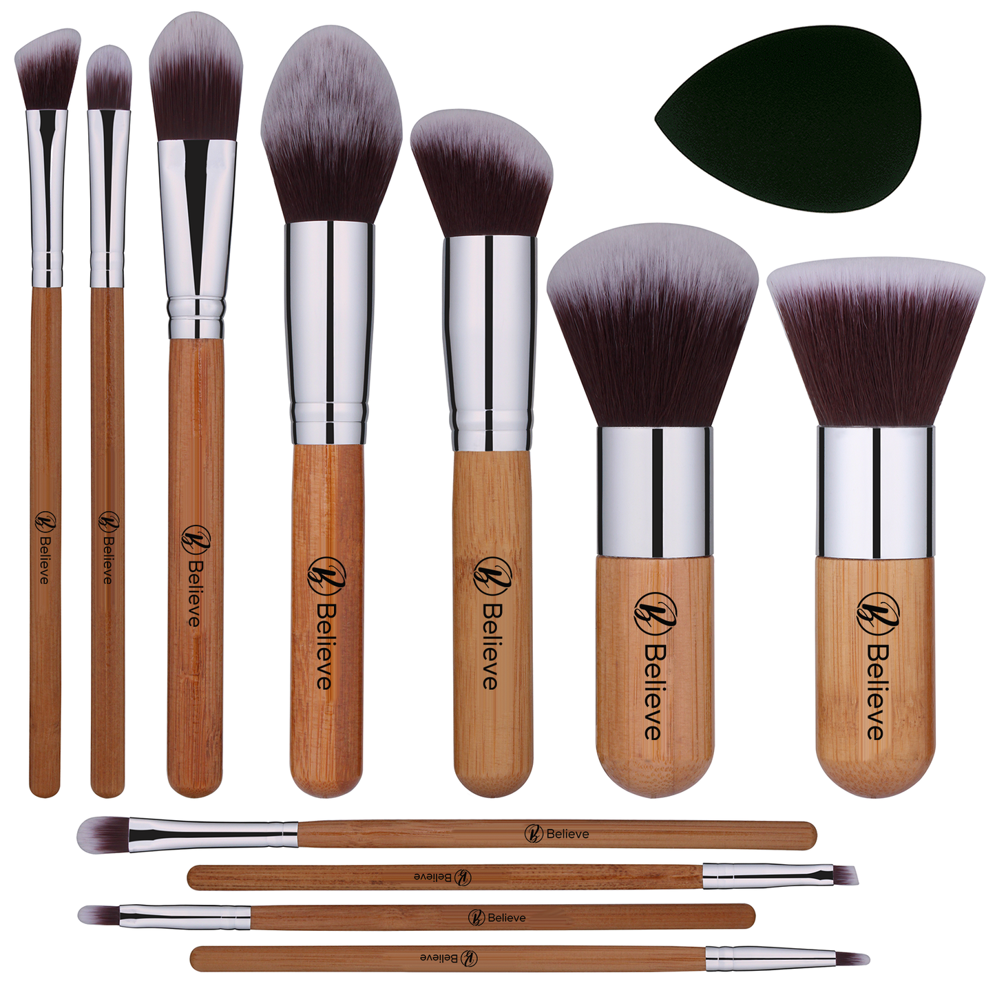 11 Piece Bamboo Makeup Brush Set With Beauty Egg