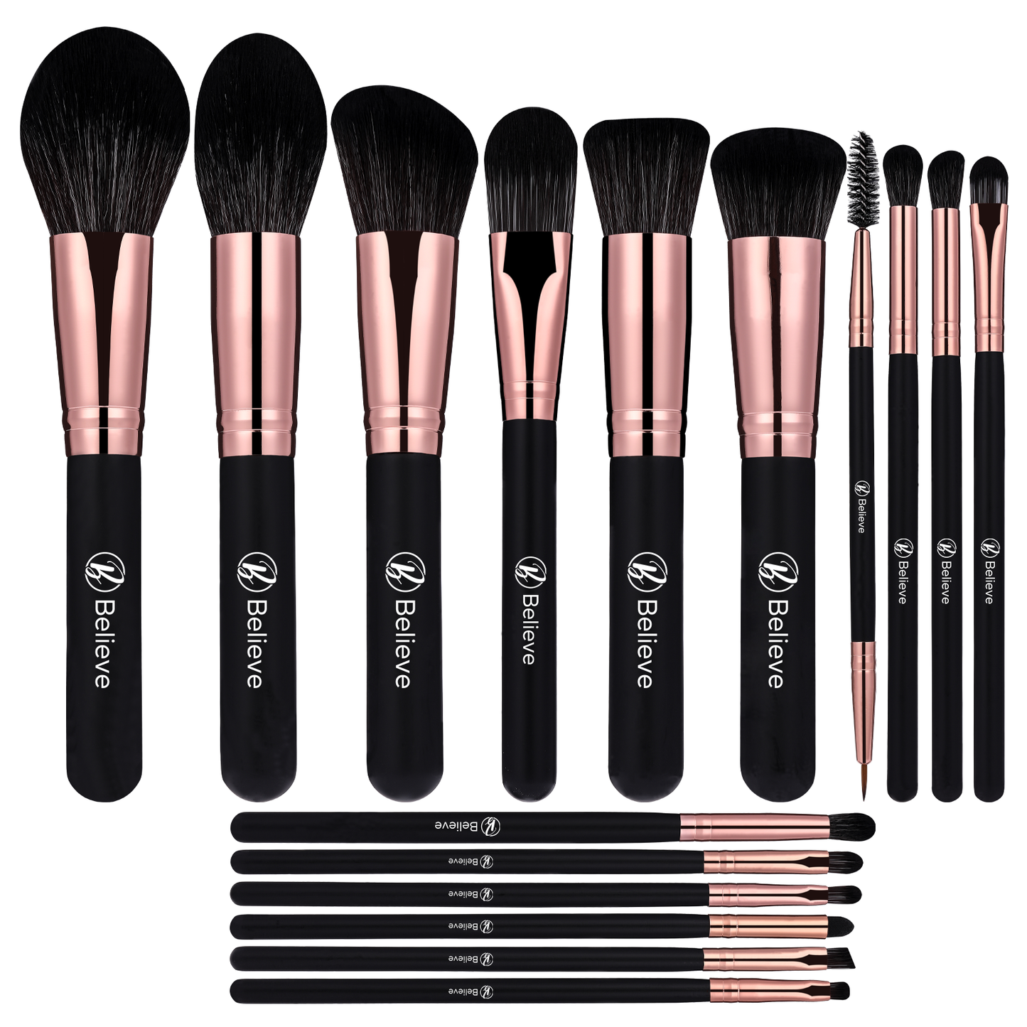 16 Piece Black & Rosegold Makeup Brush Set