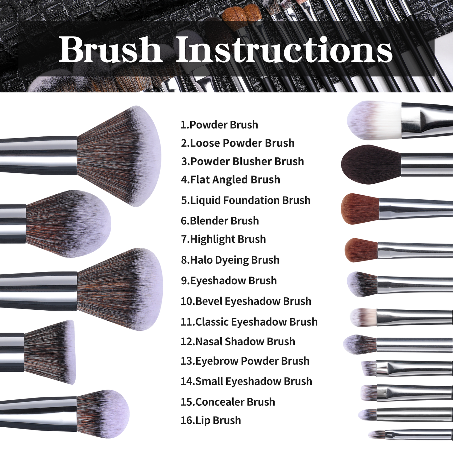 16 Piece Shaped Handle Makeup Brush Set