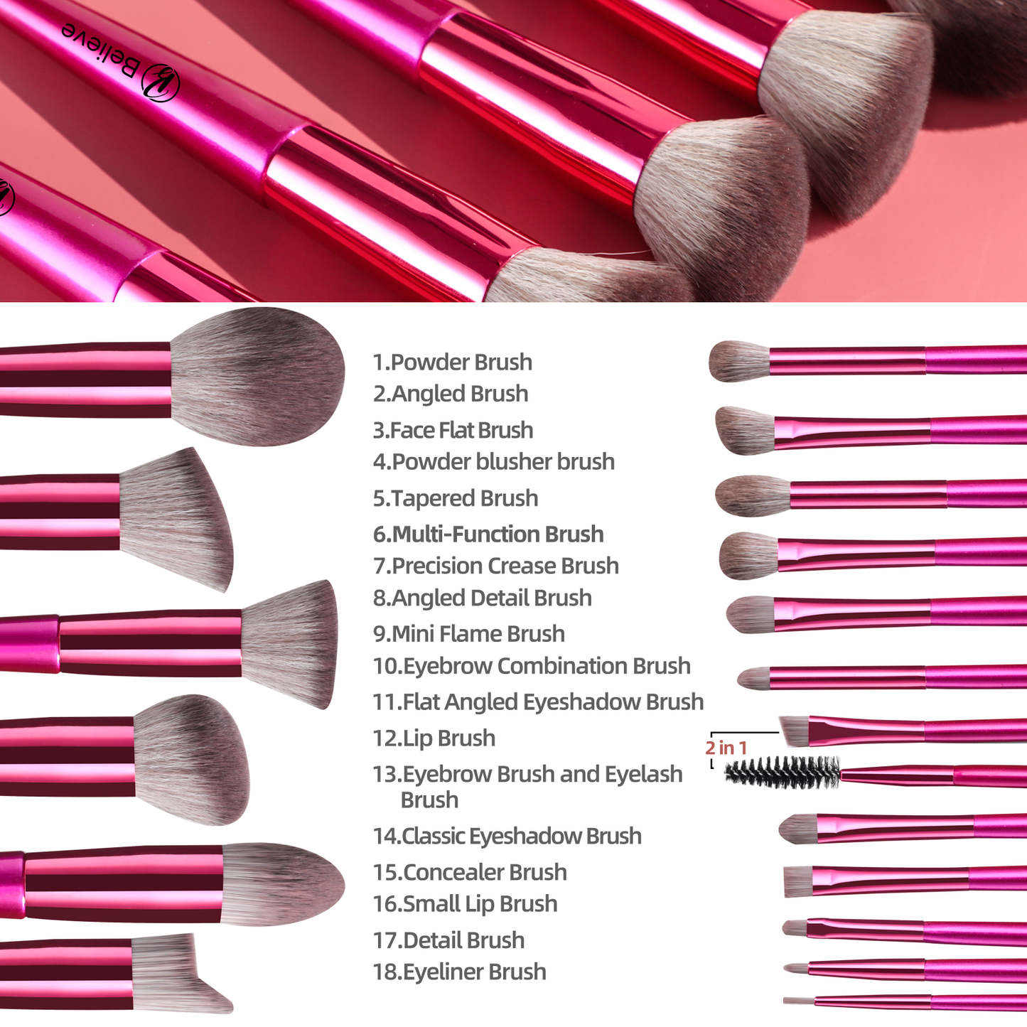 14 Piece NEW pink Brush Set